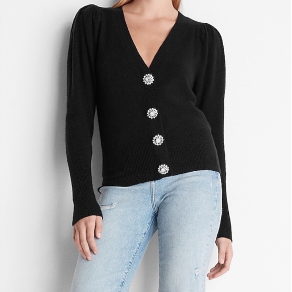 Express Black Pullover Sweater with Embellished Buttons